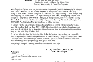 Công văn  8551/VPCP-KTN lập Đề án tổng thể ổn định dân cư phát triển kinh tế - xã hội vùng chuyển dân sông Đà, tỉnh Hòa Binh