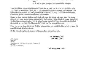 Công văn  15232/BTC-CST không áp dụng thuế tuyệt đối thuế xuất khẩu đối với mặt hàng phân bón