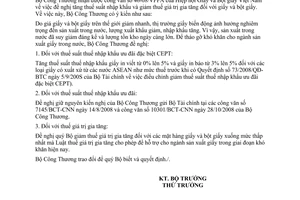 Công văn 2001/BCT-XNK điều chỉnh thuế suất thuế nhập khẩu và thuế giá trị gia tăng mặt hàng giấy