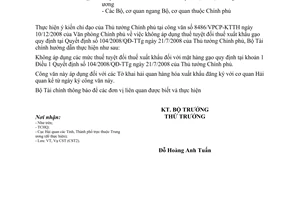 Công văn  15485/BTC-CST không áp dụng thuế tuyệt đối thuế xuất khẩu đối với mặt hàng gạo