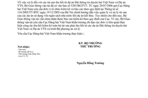 Công văn 9342/BGTVT-TC xử lý tài sản thu hồi từ dự án Đài thông tin duyên hải Việt Nam và dự án VTS do Cục Hàng hải Việt Nam làm chủ đầu tư