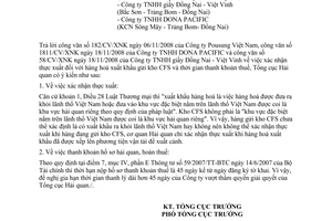 Công văn  6767/TCHQ-GSQL xác nhận thực xuất đối với hàng hoá xuất khẩu gửi kho CFS