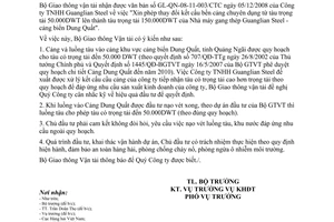 Công văn 9449/BGTVT-KHĐT  kết cấu cầu cảng chuyên dụng Nhà máy gang thép Guang