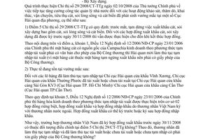 Công văn 16135/BTC-TCHQ Thực hiện Chỉ thị số 29/2008/CT-TTg ngày 02/10/2008