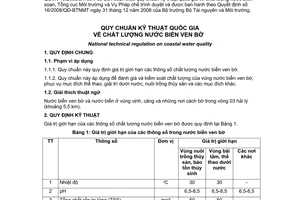 Quy chuẩn kỹ thuật Quốc gia QCVN 10:2008/BTNMT về chất lượng nước biển ven bờ do Bộ trưởng Bộ Tài nguyên và Môi trường ban hành