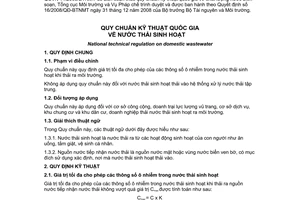 Quy chuẩn kỹ thuật Quốc gia QCVN 14:2008/BTNMT về nước thải sinh hoạt do Bộ trưởng Bộ Tài nguyên và Môi trường ban hành