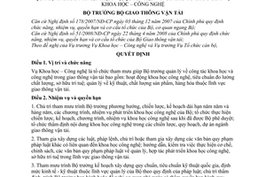 Quyết định 3704/QĐ-BGTVT quy định chức năng, nhiệm vụ, quyền hạn và cơ cấu tổ chức của Vụ Khoa học – Công nghệ