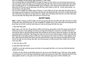 Nghị quyết 125/2008/NQ-HĐND thông qua Đề án bảo vệ môi trường trên địa bàn tỉnh Đồng Nai đến năm 2010 định hướng đến năm 2020