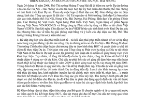 Thông báo 329/TB-VPCP ý kiến Phó Thủ tướng Hoàng Trung Hải họp triển khai dự án đường ô tô cao tốc Hà Nội Hải Phòng