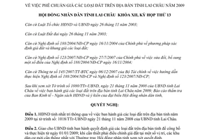 Nghị quyết 139/2008/NQ-HĐND giá các loại đất trên địa bàn Lai Châu 2009