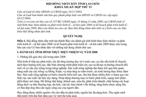Nghị quyết 137/2008/NQ-HĐND12  tình hình thực hiện nhiệm vụ phát triển kinh tế - xã hội năm 2008 kế hoạch năm 2009