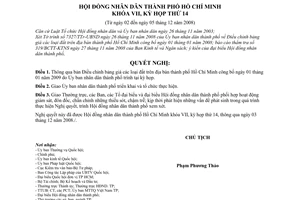Nghị quyết 07/2008/NQ-HĐND điều chỉnh bảng giá các loại đất trên địa bàn thành phố Hồ Chí Minh công bố ngày 01 tháng 01 năm 2009