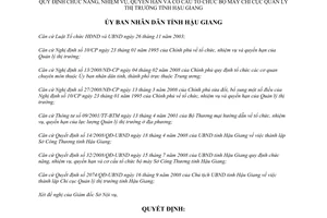 Quyết định 52/2008/QĐ-UBND chức năng cơ cấu tổ chức bộ máy Chi cục Quản lý thị trường Hậu Giang