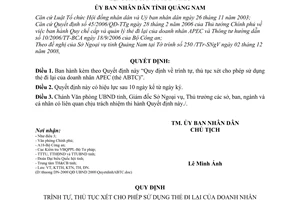 Quyết định 48/2008/QĐ-UBND trình tự, thủ tục xét cho phép sử dụng thẻ APEC