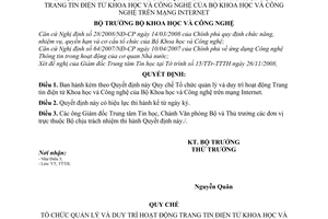 Quyết định 2698/QĐ-BKHCN quy chế tổ chức quản lý và duy trì hoạt động trang tin điện tử khoa học và công nghệ Bộ Khoa học và Công nghệ trên internet