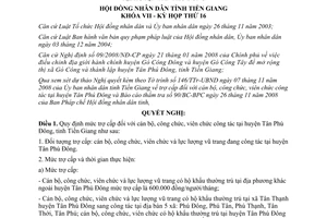 Nghị quyết 197/2008/NQ-HĐND trợ cấp cán bộ công chức viên chức công tác huyện Tân Phú Đông