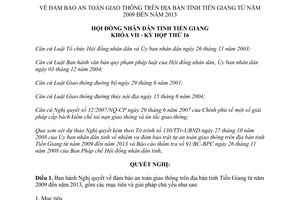 Nghị quyết 198/2008/NQ-HĐND đảm bảo an toàn giao thông Tiền Giang 2009 2013