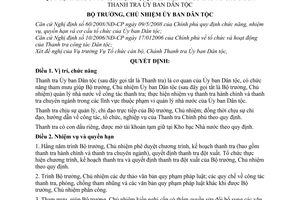 Quyết định 384/QĐ-UBDT quy định chức năng, nhiệm vụ, quyền hạn và cơ cấu tổ chức của thanh tra Ủy ban Dân tộc