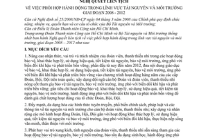 Nghị quyết liên tịch 03/2008/NQLT-TƯĐTN-BTNMT phối hợp hành động trong lĩnh vực tài nguyên và môi trường giai đoạn 2008 - 2012