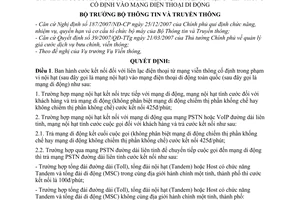 Quyết định 53/2008/QĐ-BTTTT cước kết nối liên lạc điện thoại từ mạng viễn thông cố định trong phạm vi nội hạt