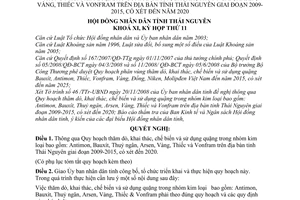 Nghị quyết 30/2008/NQ-HĐND Quy hoạch thăm dò, khai thác, chế biến sử dụng quặng trong nhóm kim loại tỉnh Thái Nguyên