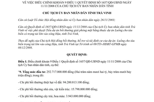 Quyết định 1841/QĐ-UBND 2008 điều chỉnh 1657/QĐ-UBND bồi thường dự án Luồng tàu biển Trà Vinh