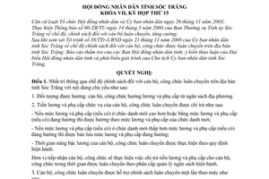 Nghị quyết 27/2008/NQ-HĐND chế độ chính sách đối với cán bộ, công chức luân chuyển trên địa bàn tỉnh Sóc Trăng