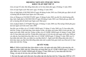 Nghị quyết 23/2008/NQ-HĐND thu chi ngân sách địa phương Sóc Trăng 2009