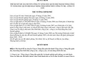 Quyết định 1778/QĐ-TTg phê duyệt Đề án chuyển Công ty Xăng dầu quân đội thành Tổng công ty Xăng dầu quân đội