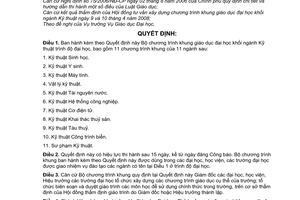 Quyết định 67/2008/QĐ-BGDĐT Bộ chương trình khung giáo dục đại học khối ngành Kỹ thuật trình độ đại học