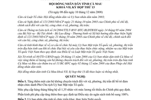 Nghị quyết 13/2008/NQ-HĐND tăng số lượng cán bộ không chuyên trách Cà Mau