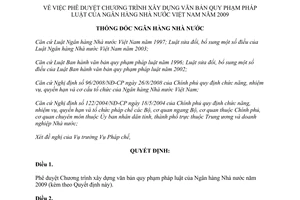Quyết định 3097/QĐ-NHNN 2008 Chương trình xây dựng văn bản quy phạm pháp luật 2009