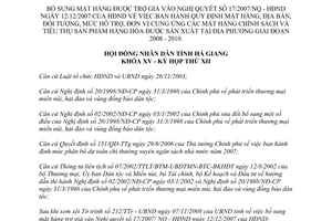 Nghị quyết 21/2008/NQ-HĐND bổ sung mặt hàng được trợ giá vào 17/2007/NQ-HĐND 2008 2010 Hà Giang