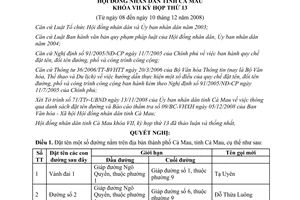 Nghị quyết 16/2008/NQ-HĐND đặt tên đường Cà Mau