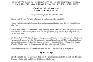 Nghị quyết 04/NQ-HĐND 2008 công bố văn bản quy phạm pháp luật Cà Mau đến 31/12/2008 hết hiệu lực thi hành