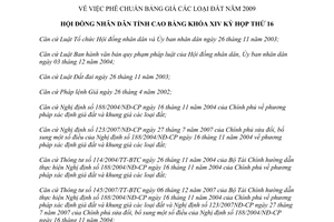 Nghị quyết 29/2008/NQ-HĐND phê chuẩn bảng giá các loại đất năm 2009 Cao Bằng