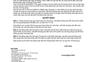 Nghị quyết 98/2008/NQ-HĐND quy hoạch thăm dò, khai thác, chế biến khoáng