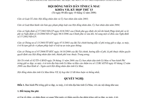 Nghị quyết 17/2008/NQ-HĐND Phí trông giữ xe đạp xe máy ô tô Cà Mau