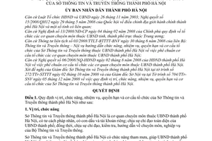 Quyết định 50/2008/QĐ-UBND Quy định chức năng, nhiệm vụ, quyền hạn và cơ cấu tổ chức của Sở Thông tin và Truyền thông thành phố Hà Nội