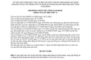 Nghị quyết 101/2008/NQ-HĐND mức thu lệ phí cấp Giấy chứng nhận