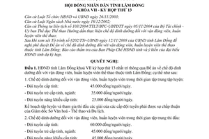 Nghị quyết 113/2008/NQ-HĐND  chế độ dinh dưỡng vận động viên, huấn luyện viên thể thao thuộc tỉnh Lâm Đồng