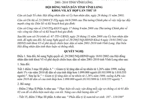 Nghị quyết 96/2008/NQ-HĐND sửa đổi Nghị quyết số 29/2002/NQ-HĐND chiến lược dân số Vĩnh Long