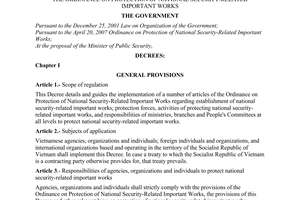 Decree No. 126/2008/ND-CP of December 11, 2008, detailing and guiding the implementation of a number of articles of the Ordinance on protection of national security-related important works.