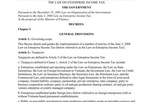 Decree No. 124/2008/ND-CP of December 11, 2008, detailing and guiding the implementation of a number of articles of the Law on Enterprise Income Tax.