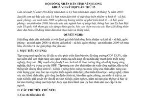 Nghị quyết 88/2008/NQ-HĐND nhiệm vụ kinh tế xã hội quốc phòng an ninh 2009 Vĩnh Long