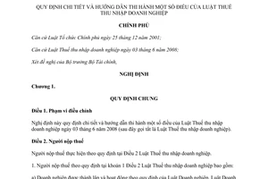 Nghị định 124/2008/NĐ-CP hướng dẫn Luật Thuế thu nhập doanh nghiệp