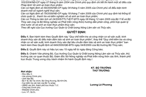 Quyết định 117/2008/QĐ-BNN  quy chế kiểm tra và công nhận cơ sở sản xuất, kinh doanh thủy sản đủ điều kiện đảm bảo vệ sinh an toàn thực phẩm