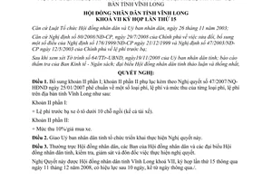 Nghị quyết 92/2008/NQ-HĐND bổ sung loại mức thu phí lệ phí Vĩnh Long