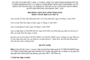 Nghị quyết 91/2008/NQ-HĐND sửa 37/2006/NQ-HĐND phân cấp thu chi ngân sách 2007-2010 Vĩnh Long