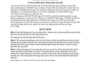 Quyết định 65/2008/QĐ-UBND  bảng giá các loại nhà làm căn cứ thu lệ phí trước bạ trên địa bàn tỉnh Thái Nguyên